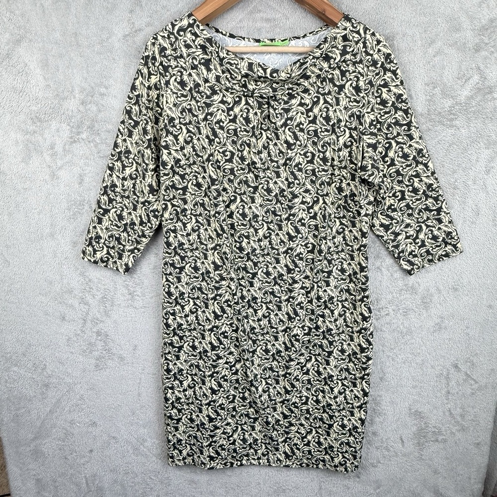 Katherine Way Shift Dress Womens 2XL Black Ivory Scroll Print Wedding USA Made‎